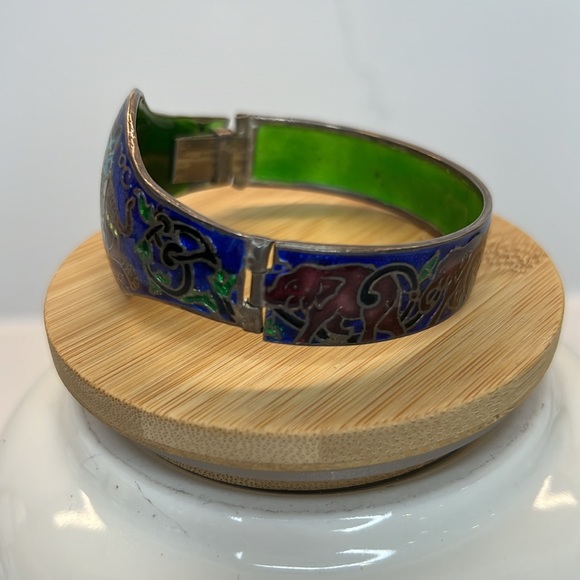 Rajasthani sterling silver coloured enamel elephant hinged cuff bracelet VNTG. - Picture 3 of 10